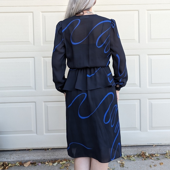 vintage SHEER PEPLUM DRESS 1970's 1980's S M - Picture 7 of 8